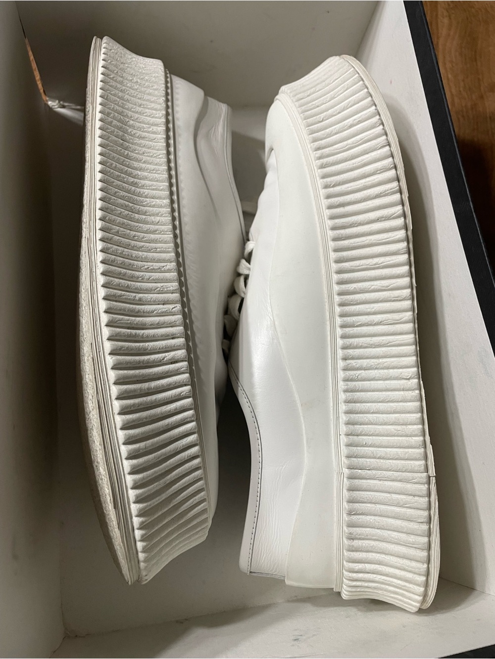Jil Sander White Ribbed Platform Leather Sneakers - Picture 10 of 13